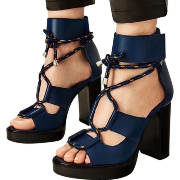 Zara Shoes - ZARA INDIGOLEATHER HIGH HEEL SANDALS TRACK SOLE10